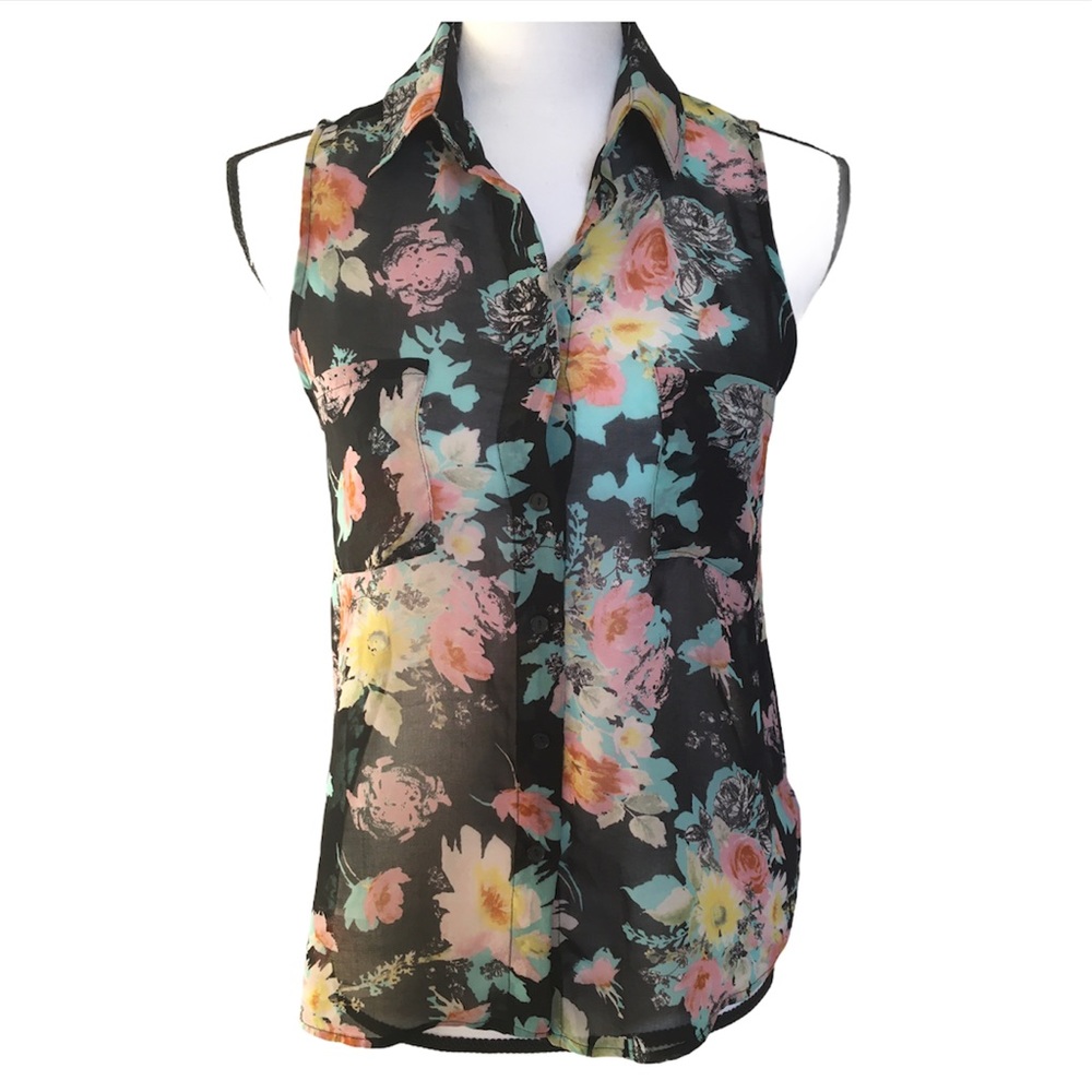Forever 21 Sleeveless Floral Black Blouse, Size S
